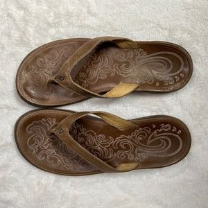 OluKai Tan Leather Paniolo Sandals, Size 9